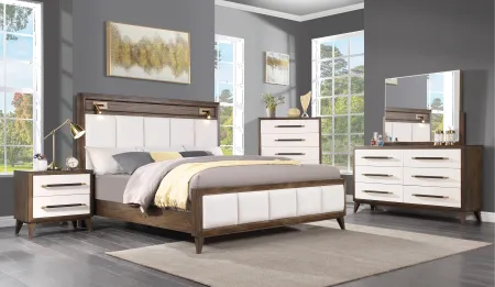 Sophia Walnut Brown and White King Bed