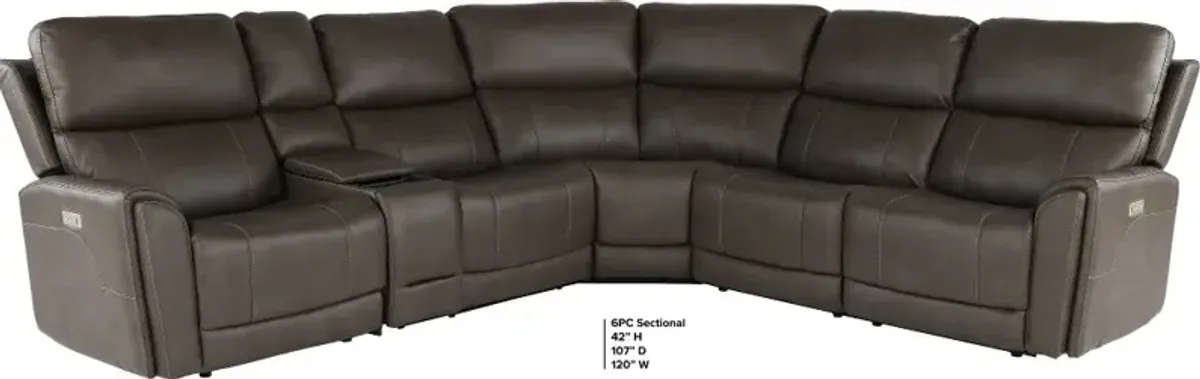 Damon Smoke Gray 6-Piece Power Reclining Sectional with Wireless...