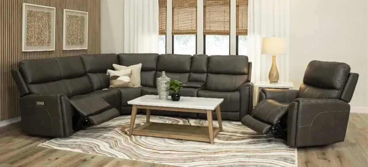 Damon Smoke Gray 6-Piece Power Reclining Sectional with Wireless...