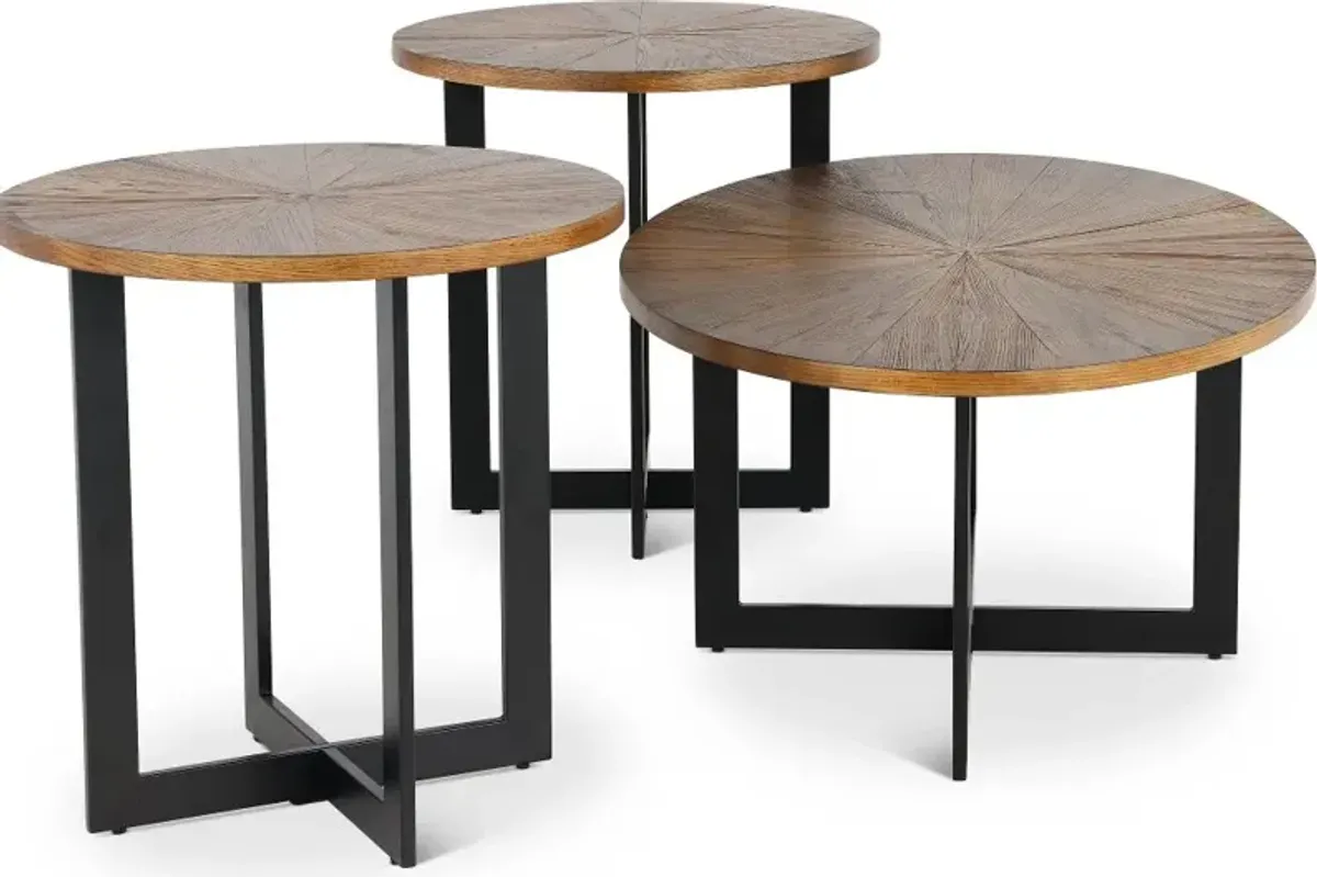 Colton Brown and Black 3 Piece Table Set