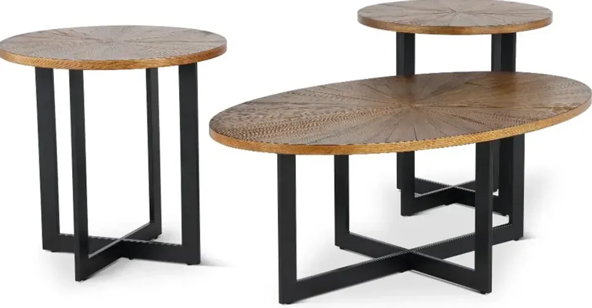 Colton Brown and Black 3 Piece Table Set