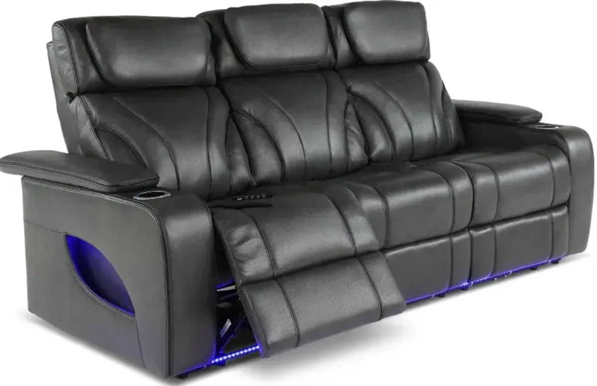 Arya Gray Power Reclining Sofa with Power Headrests and Massage