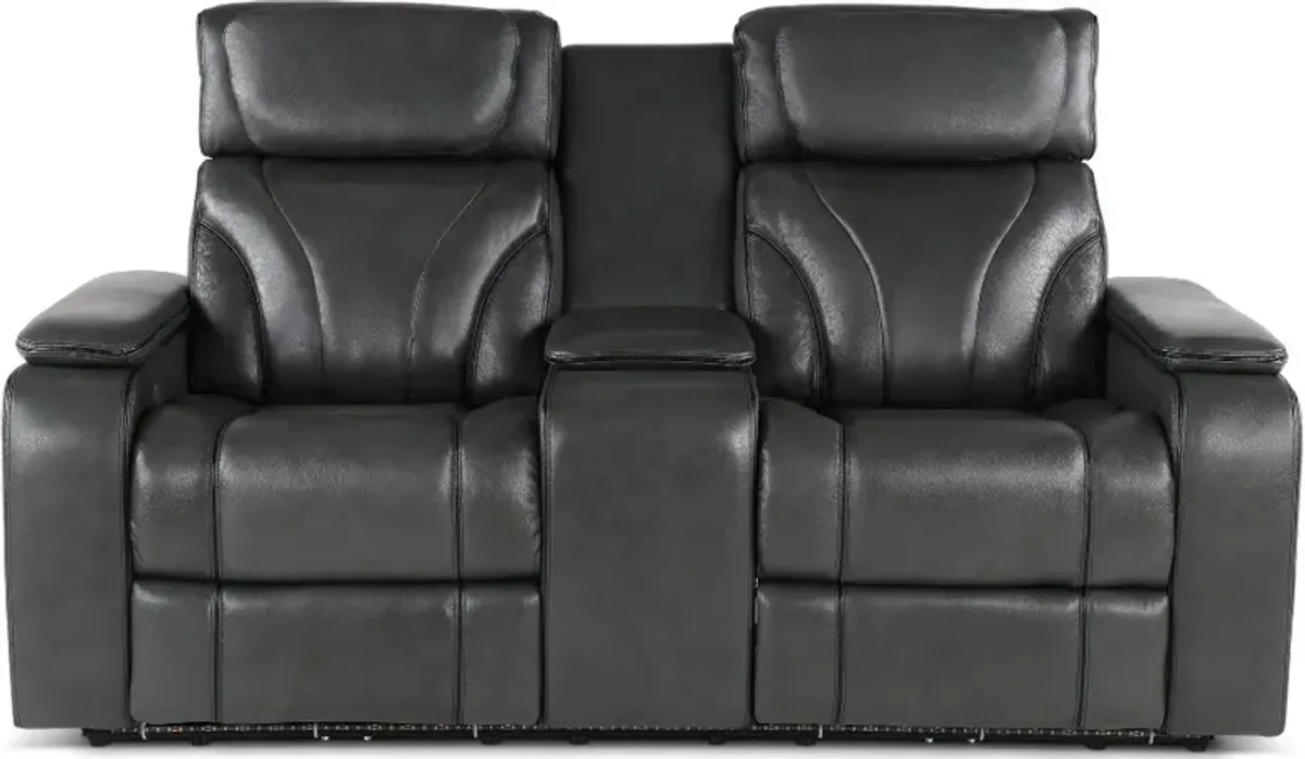 Arya Gray Power Reclining Loveseat with Power Headrests, Massage and Console