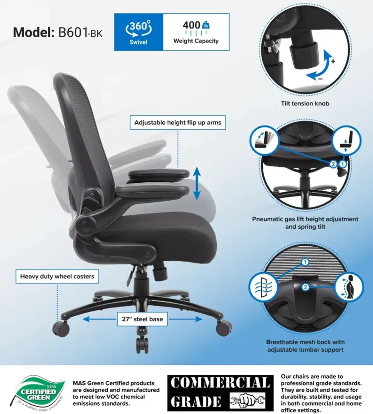 Heavy Duty Black Mesh Office Chair