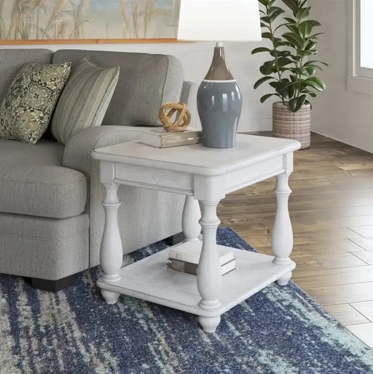 Newhaven Weathered White Square End Table