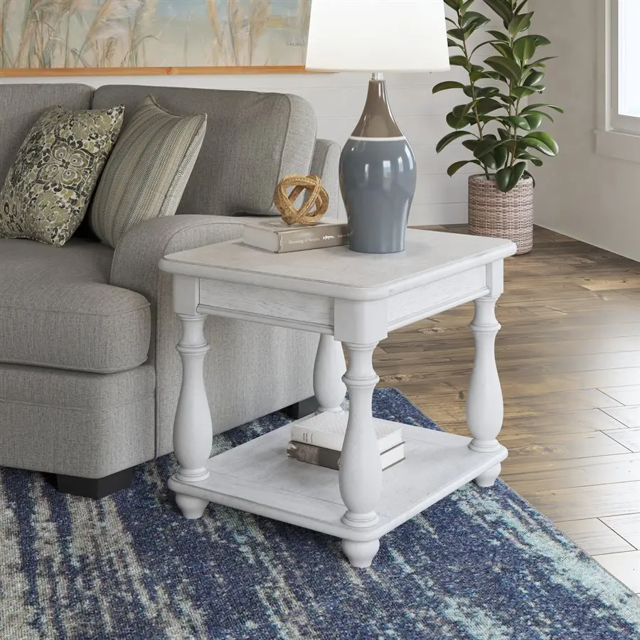 Newhaven Weathered White Square End Table