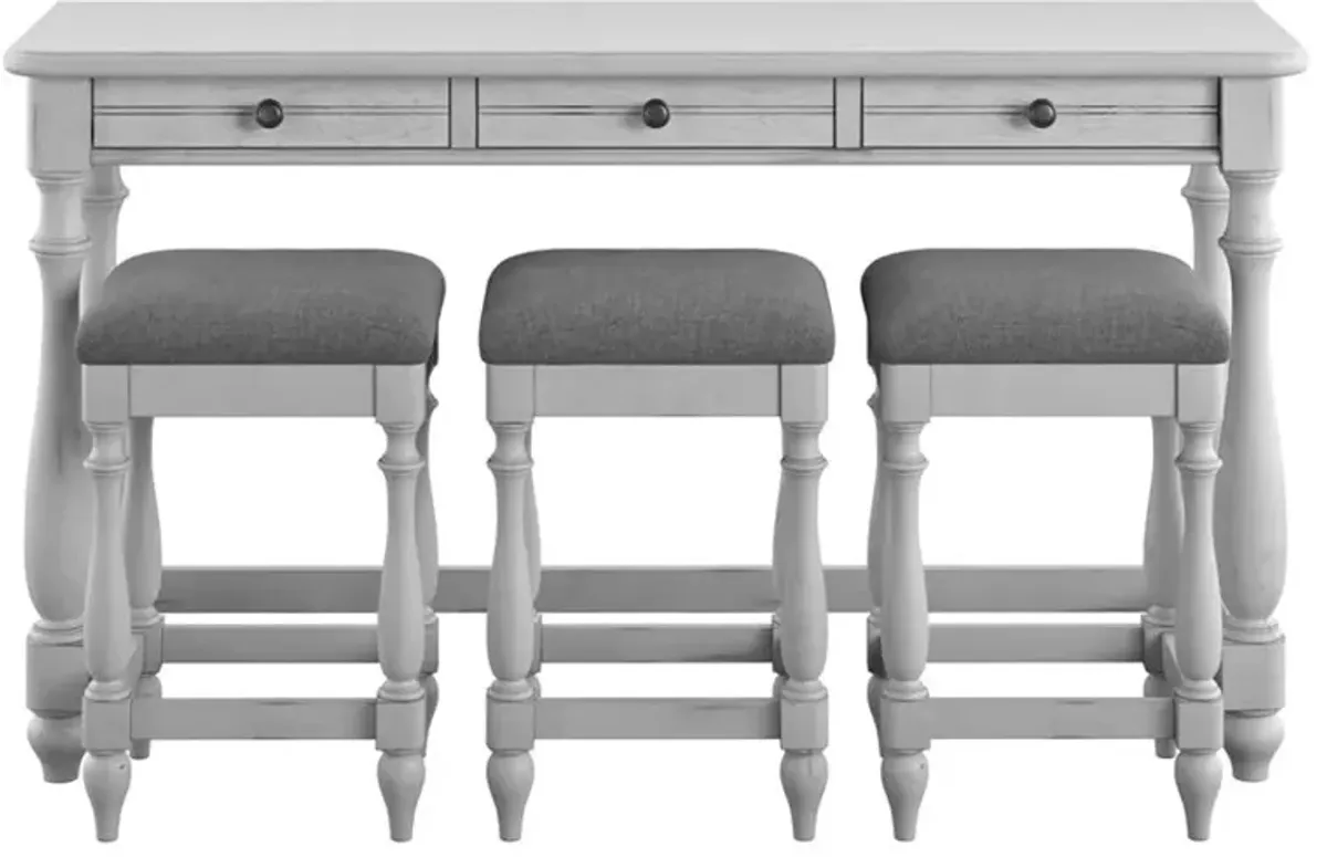 Newhaven Weathered White Sofa Table and Stool Set