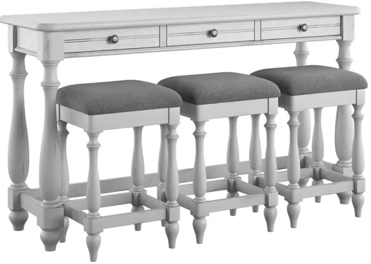 Newhaven Weathered White Sofa Table and Stool Set