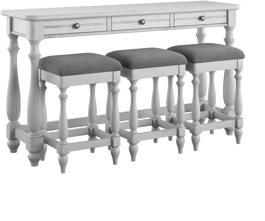Newhaven Weathered White Sofa Table and Stool Set