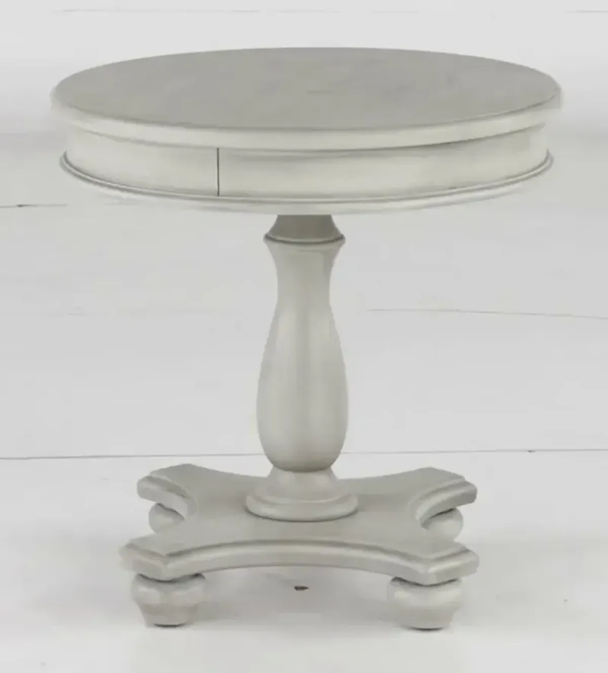 Newhaven Weathered White Round End Table