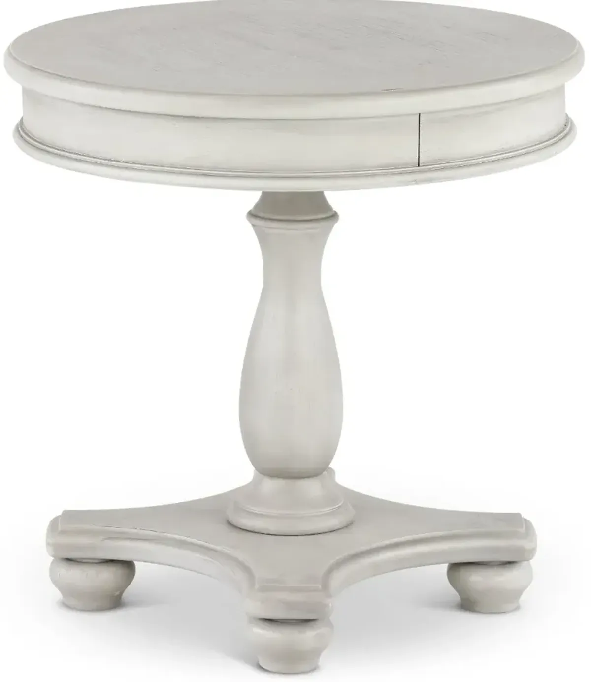 Newhaven Weathered White Round End Table