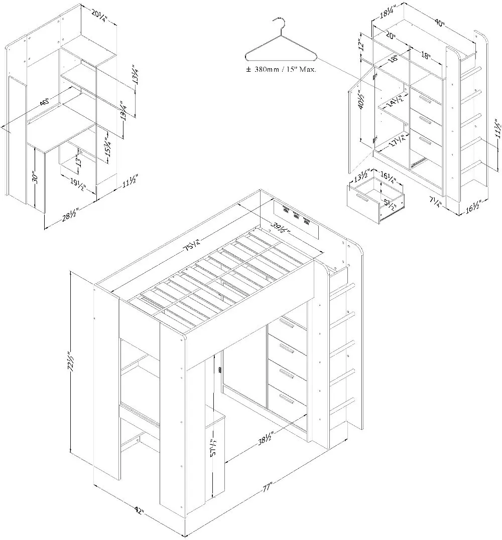 Logik Natural Twin Loft Bed with Desk - South Shore