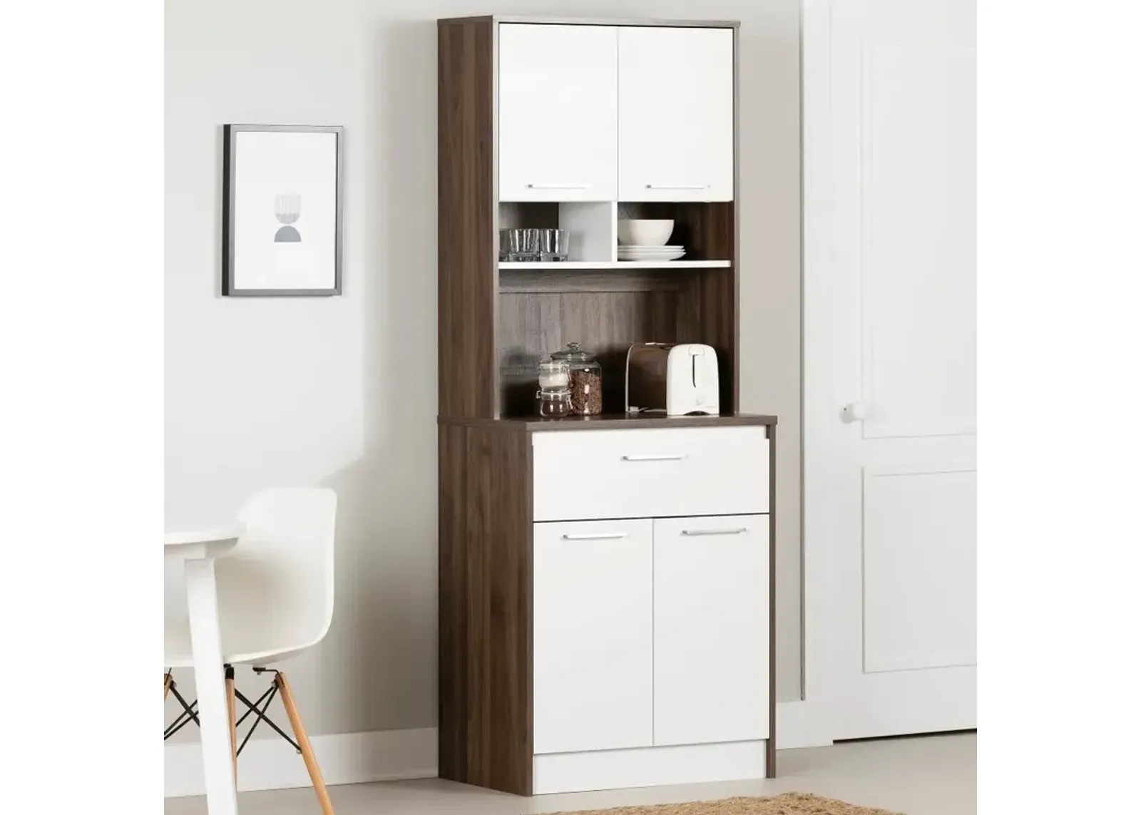 Myro Walnut and White Pantry Cabinet - South Shore