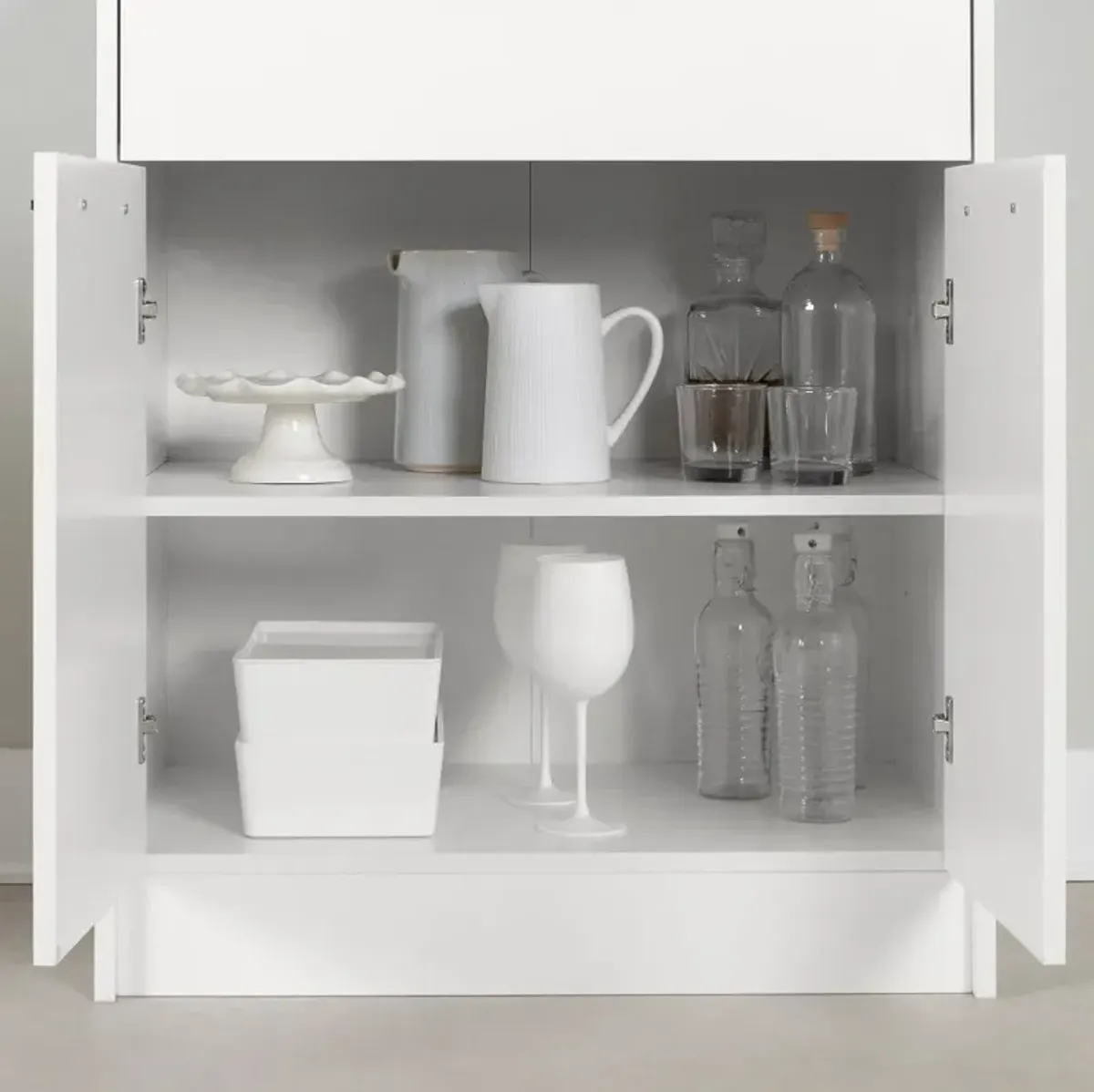 Myro White Marble and White Pantry Cabinet - South Shore