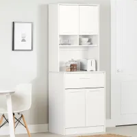 Myro White Marble and White Pantry Cabinet - South Shore