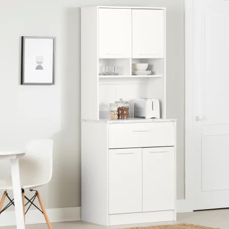 Myro White Marble and White Pantry Cabinet - South Shore