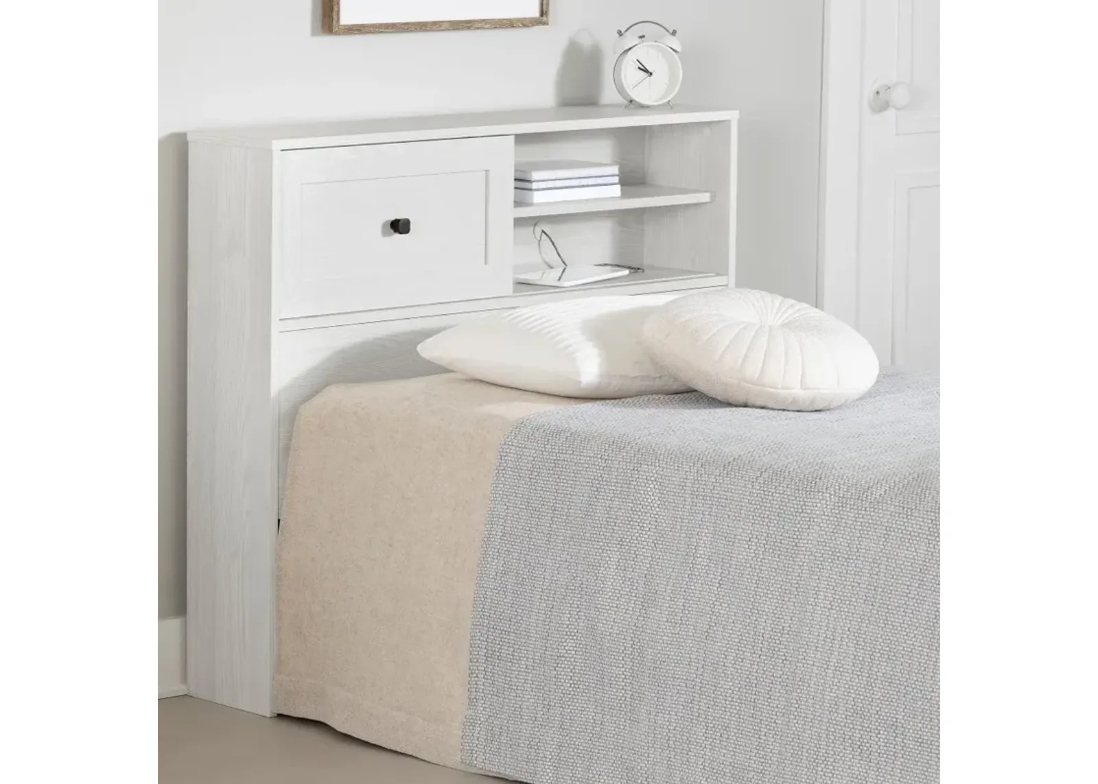 Hazen White Twin Bookcase Headboard - South Shore