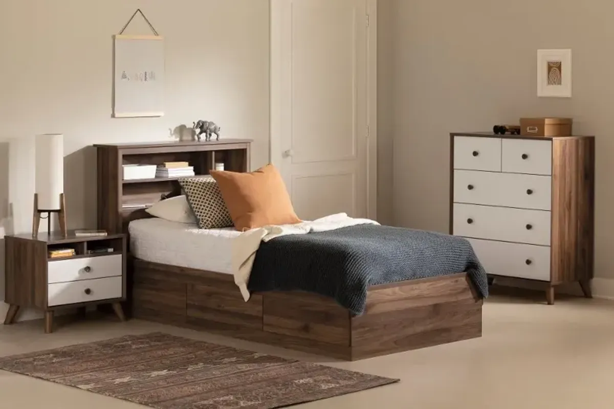 Yodi Walnut Twin Storage Bed - South Shore