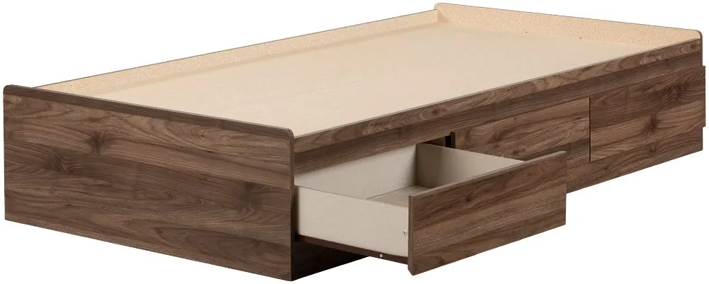 Yodi Walnut Twin Storage Bed - South Shore