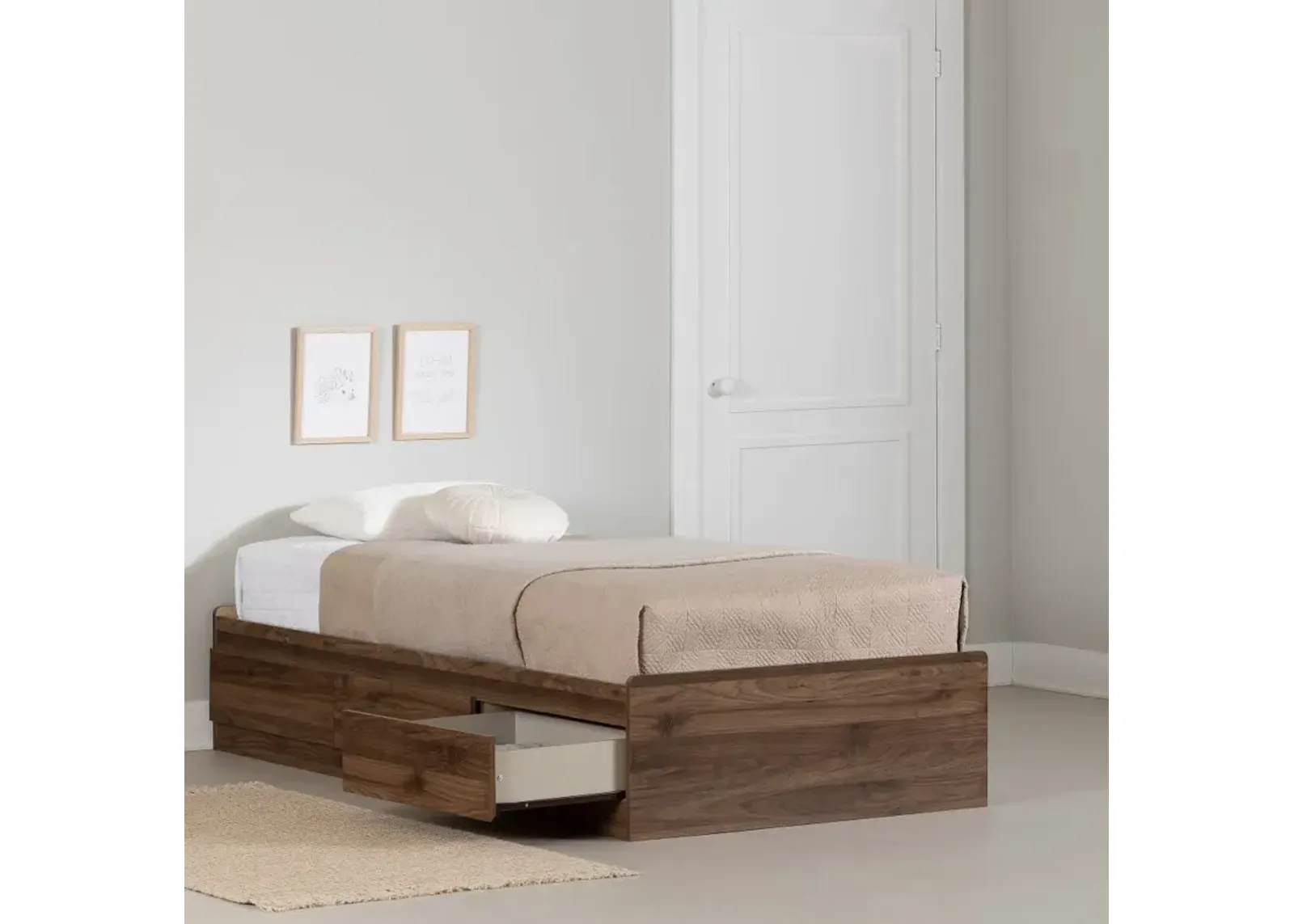 Yodi Walnut Twin Storage Bed - South Shore