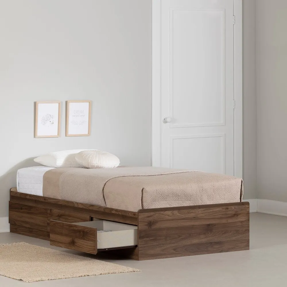 Yodi Walnut Twin Storage Bed - South Shore