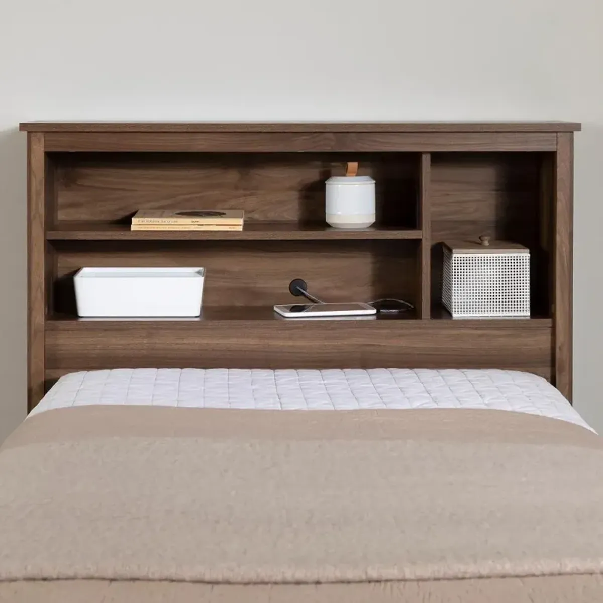 Yodi Walnut Twin Storage Headboard - South Shore