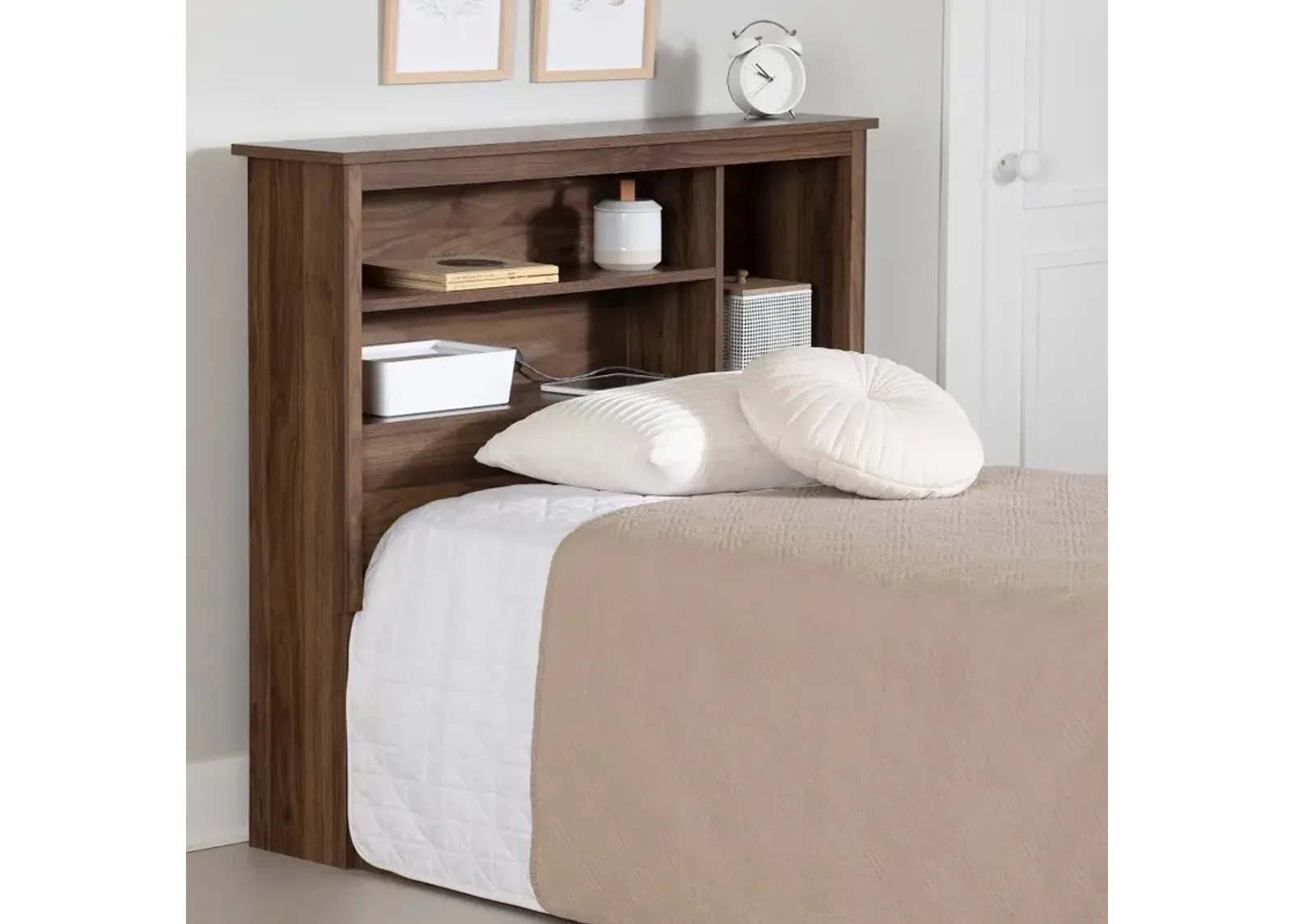 Yodi Walnut Twin Storage Headboard - South Shore