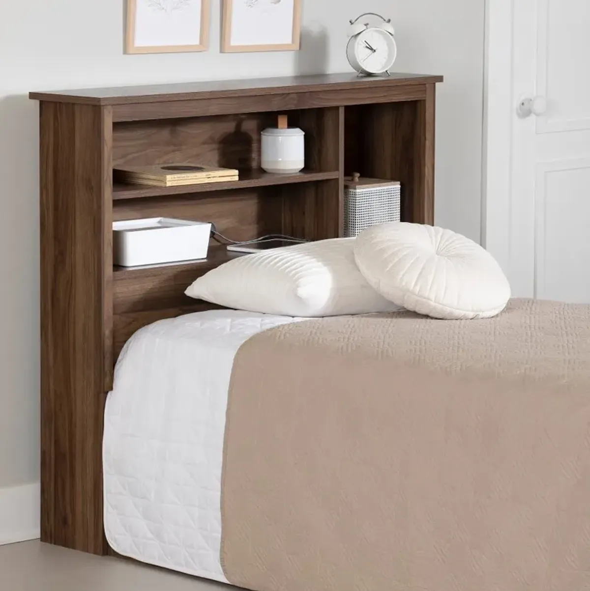 Yodi Walnut Twin Storage Headboard - South Shore