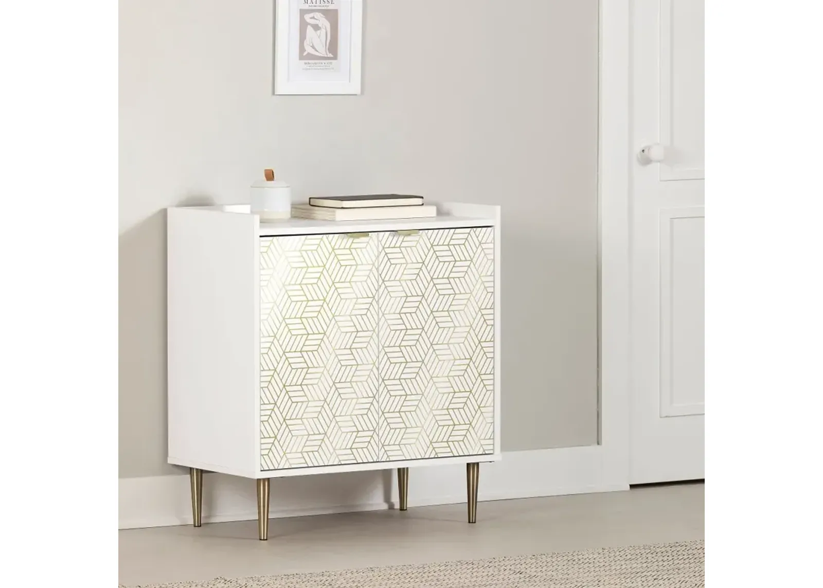 Maliza White and Gold Storage Cabinet