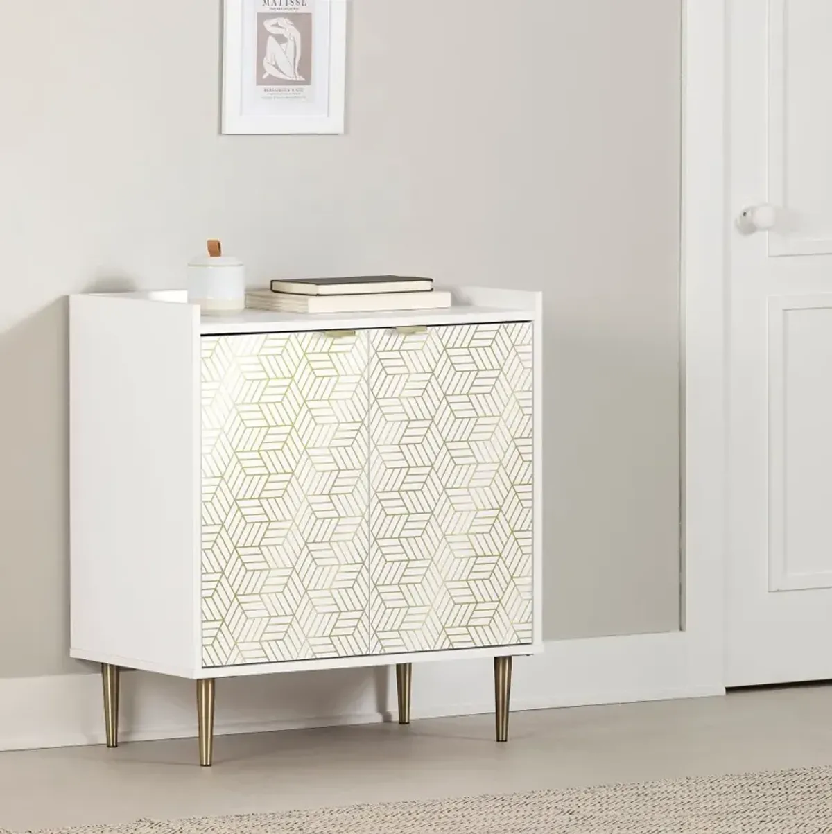 Maliza White and Gold Storage Cabinet