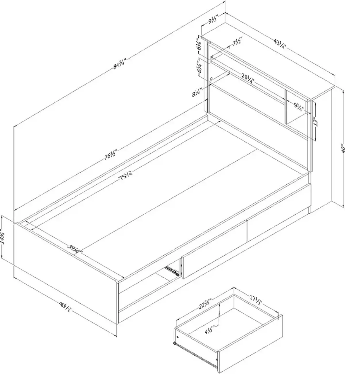 Tassio Oak Twin Storage Bed with Headboard - South Shore