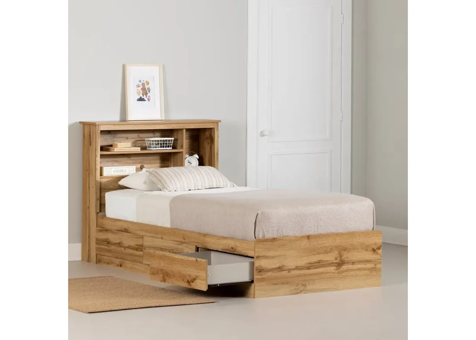 Tassio Oak Twin Storage Bed with Headboard - South Shore