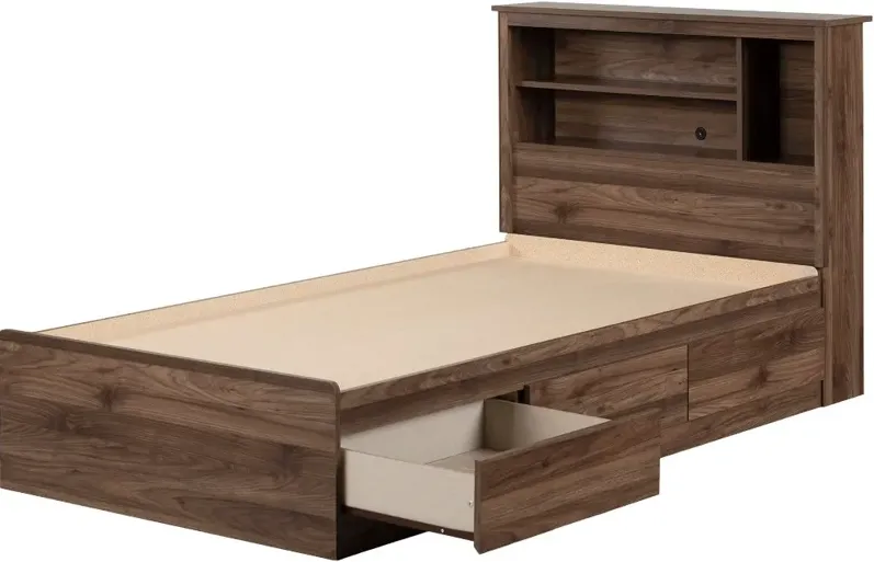 Yodi Walnut Twin Storage Bed with Headboard - South Shore