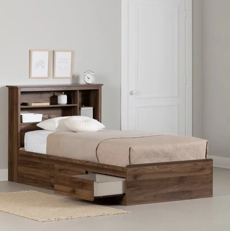 Yodi Walnut Twin Storage Bed with Headboard - South Shore