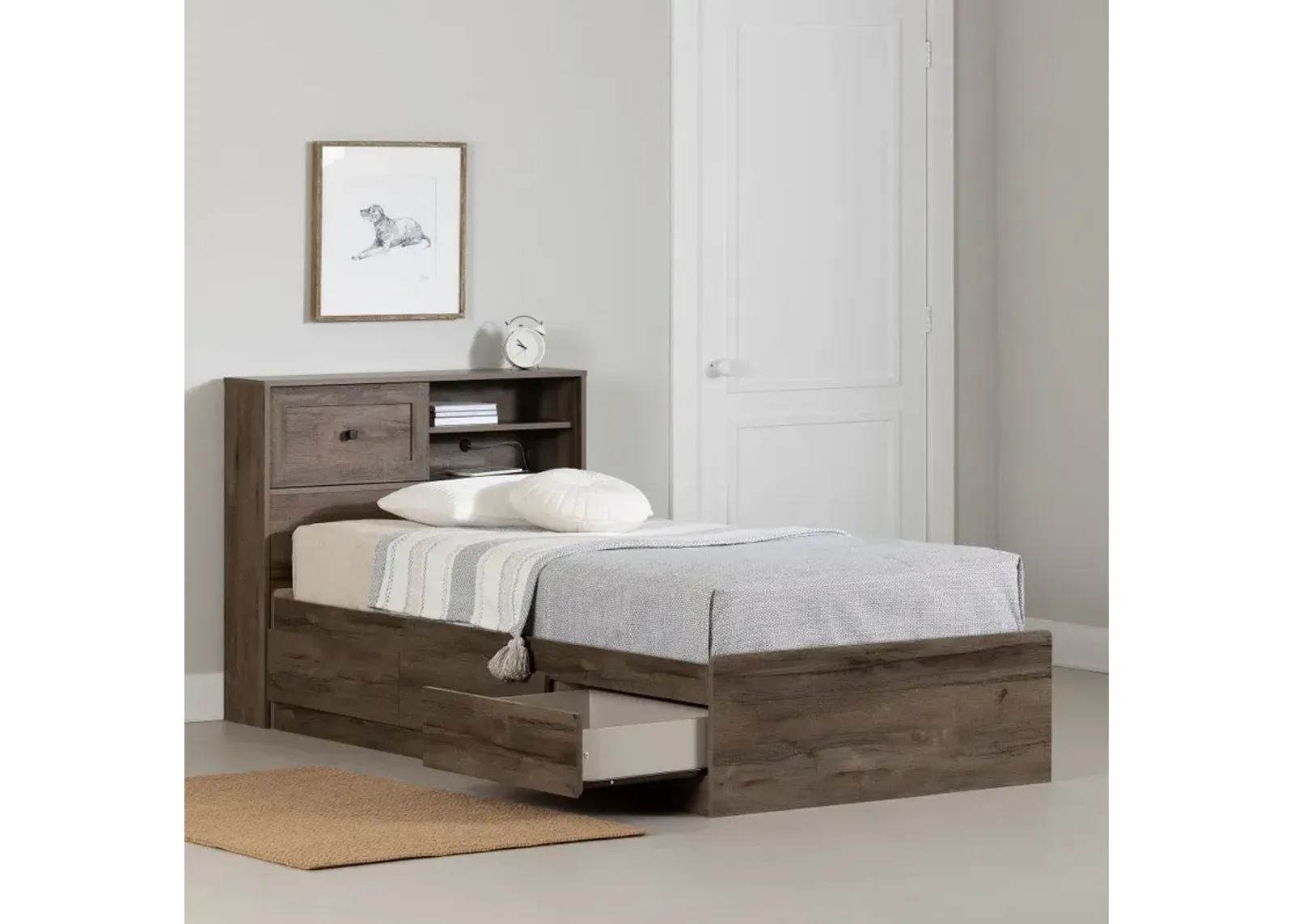 Hazen Fall Oak Twin Storage Bed with Headboard - South Shore