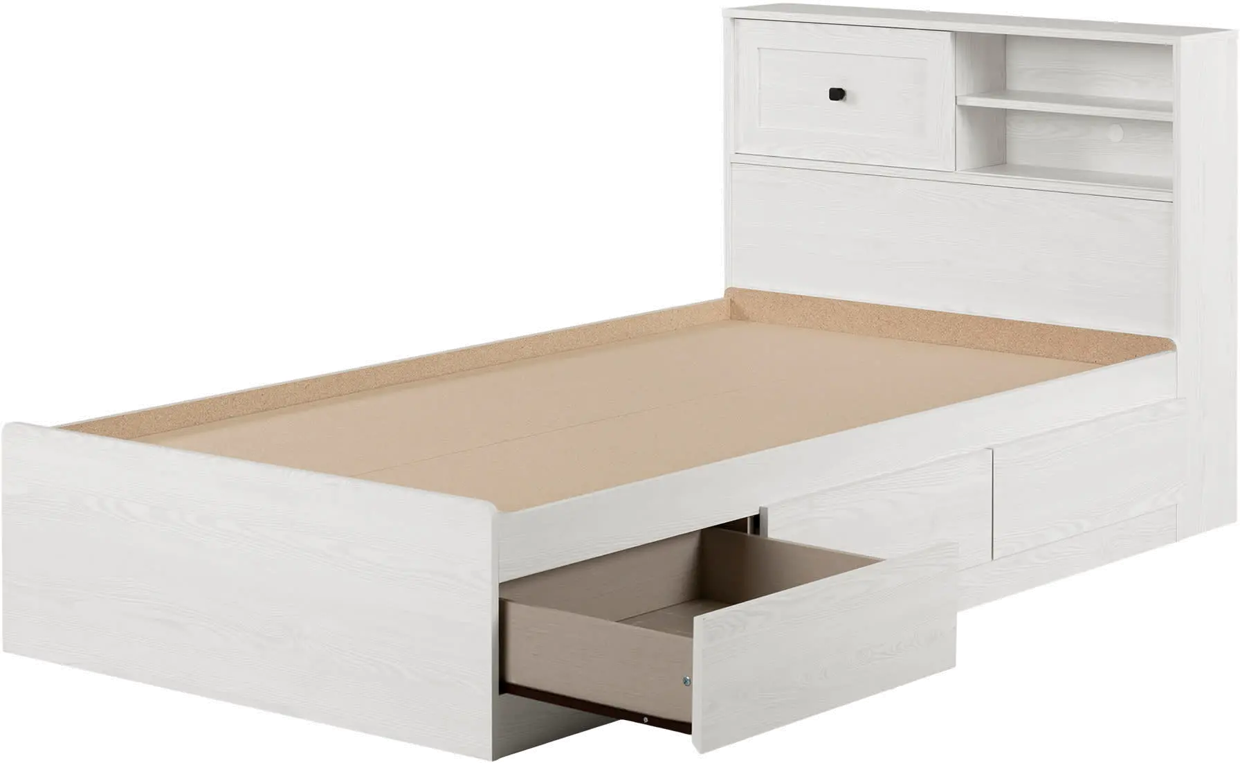 Hazen White Twin Storage Bed with Headboard - South Shore