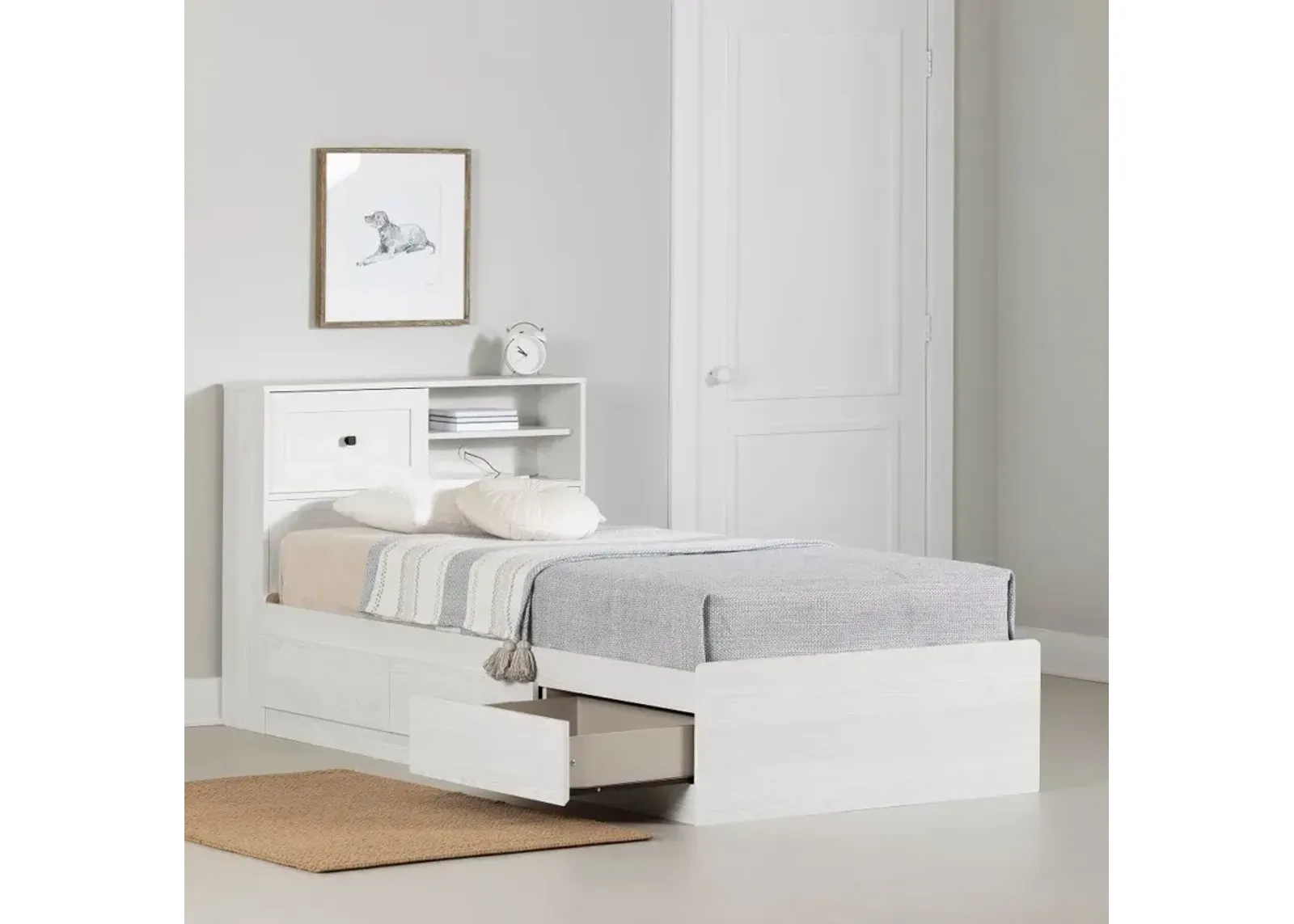 Hazen White Twin Storage Bed with Headboard - South Shore