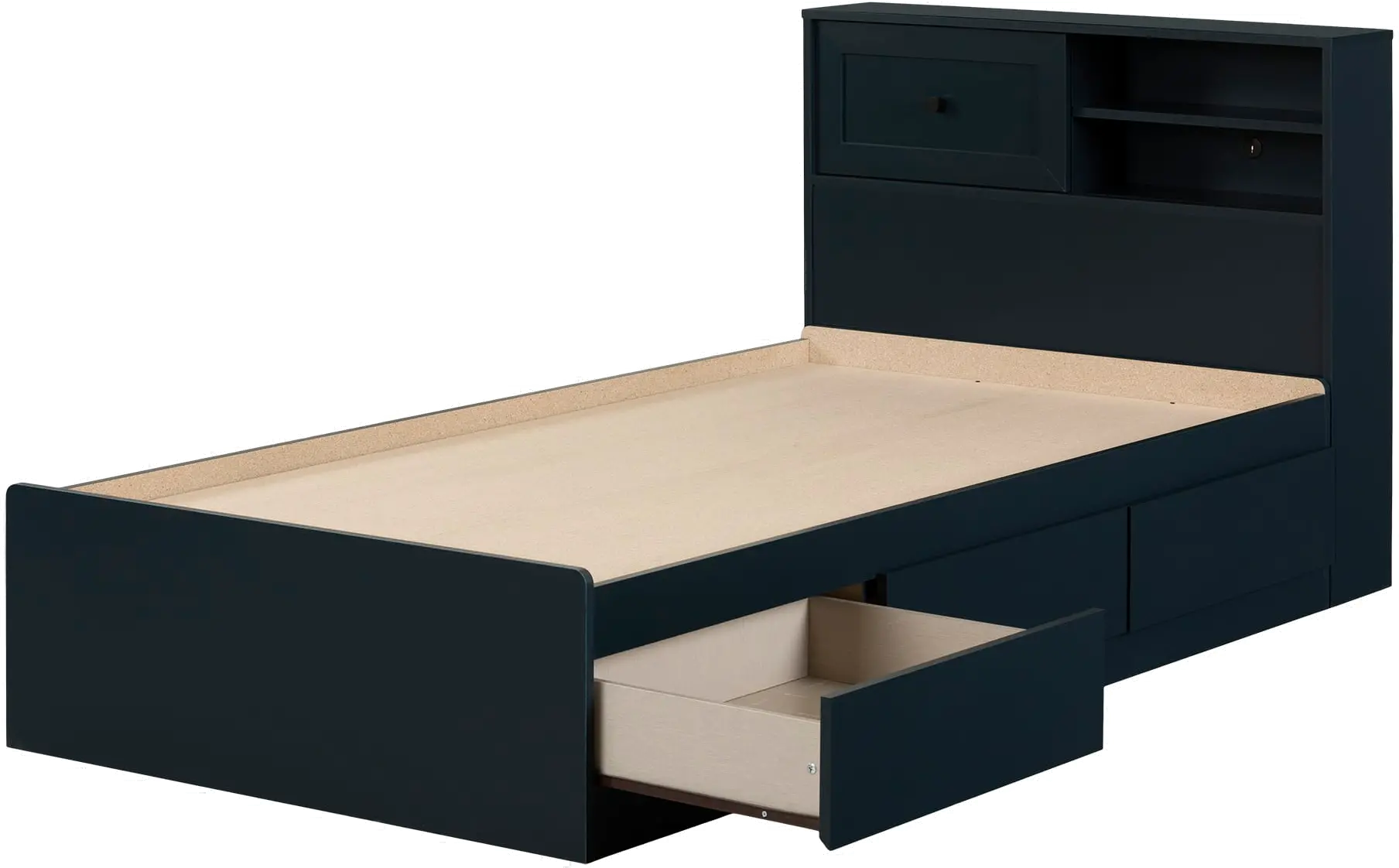 Hazen Navy Blue Twin Storage Bed with Headboard - South Shore