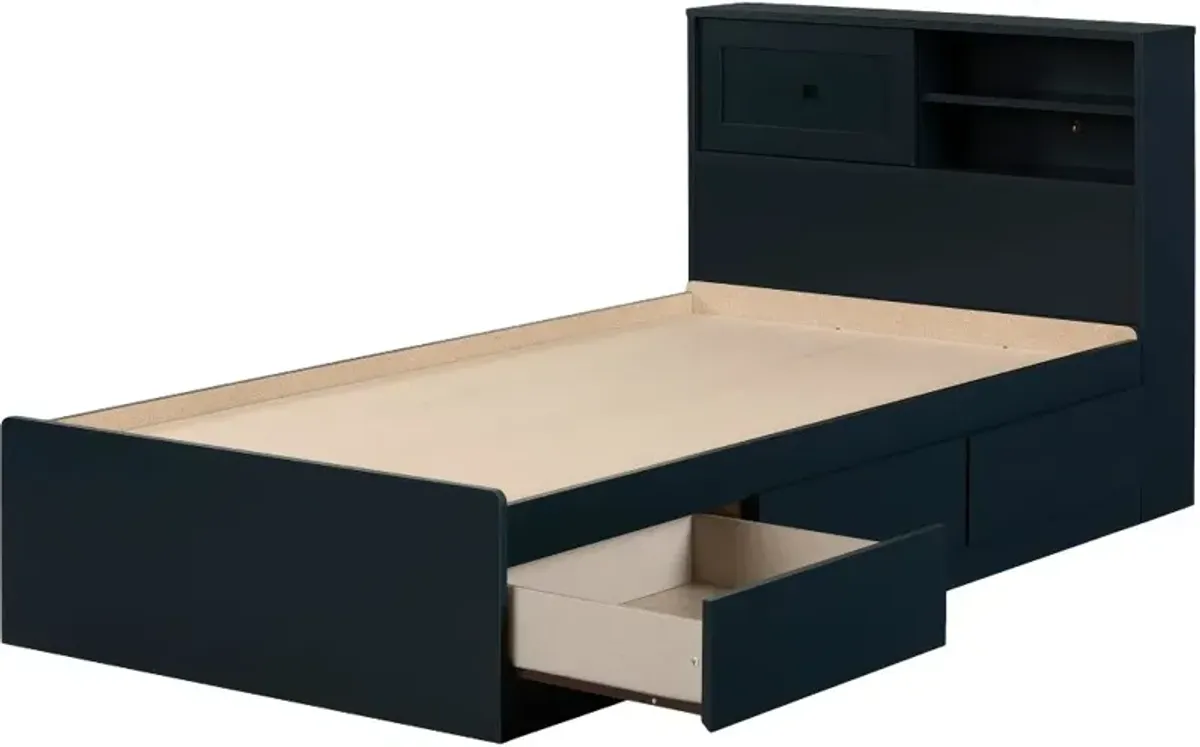 Hazen Navy Blue Twin Storage Bed with Headboard - South Shore