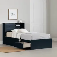Hazen Navy Blue Twin Storage Bed with Headboard - South Shore