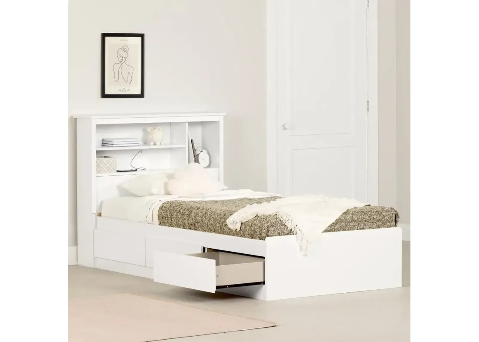 Gramercy White Twin Bed and Headboard Set - South Shore