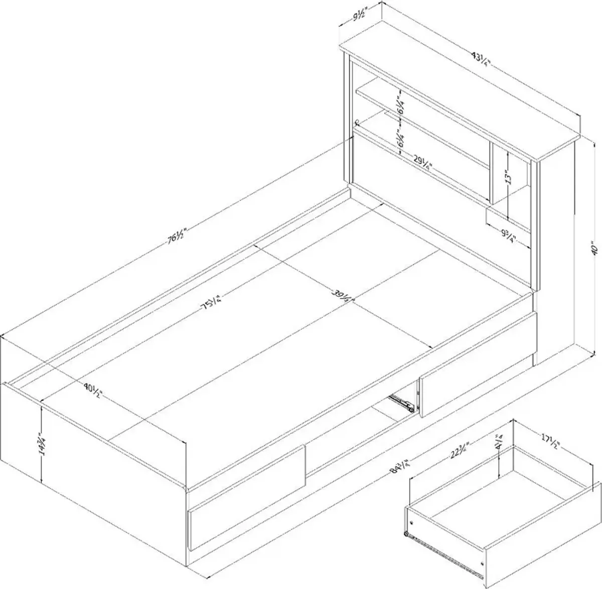 Gramercy Black Twin Bed and Headboard Set - South Shore