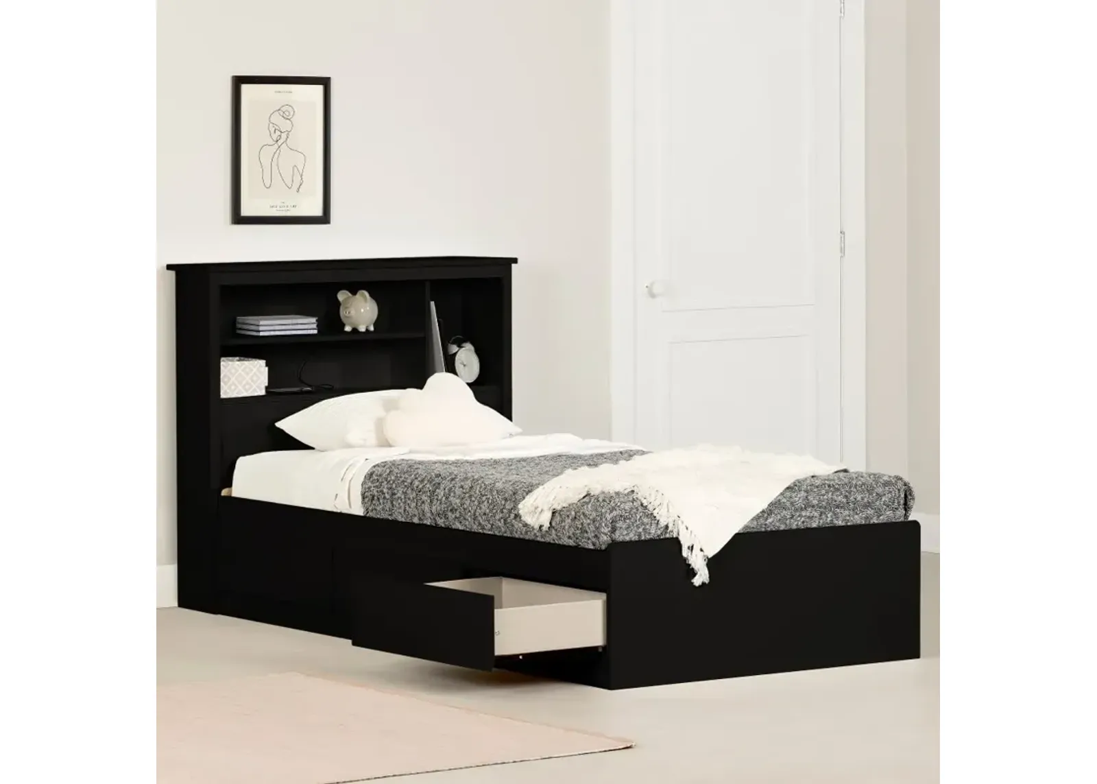 Gramercy Black Twin Bed and Headboard Set - South Shore