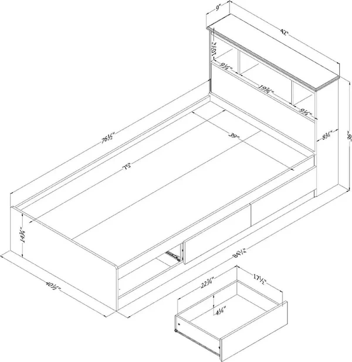 Tassio Gray Oak Twin Storage Bed with Headboard - South Shore