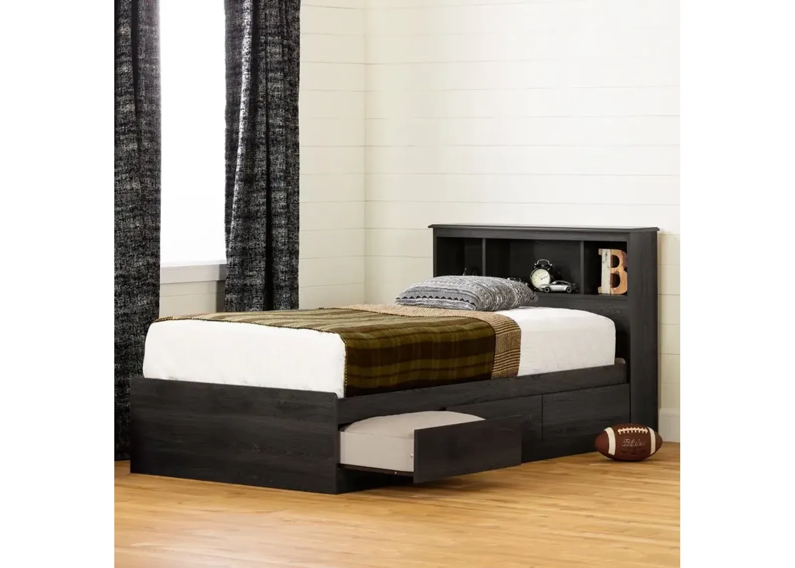 Tassio Gray Oak Twin Storage Bed with Headboard - South Shore