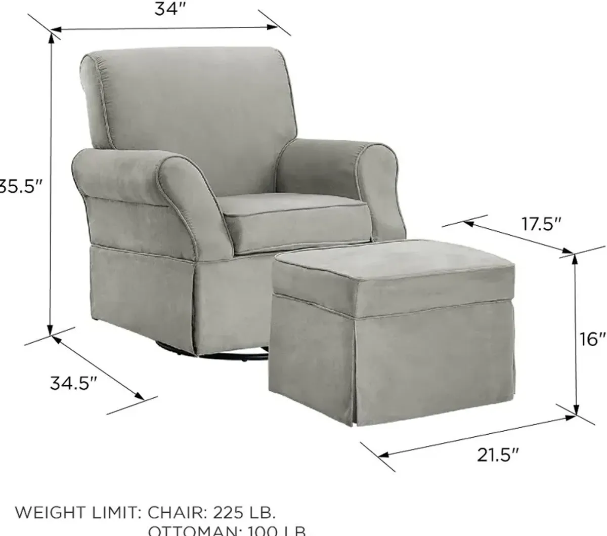 Kelyan Baby Relax Gray Swivel Glider Chair & Ottoman Set