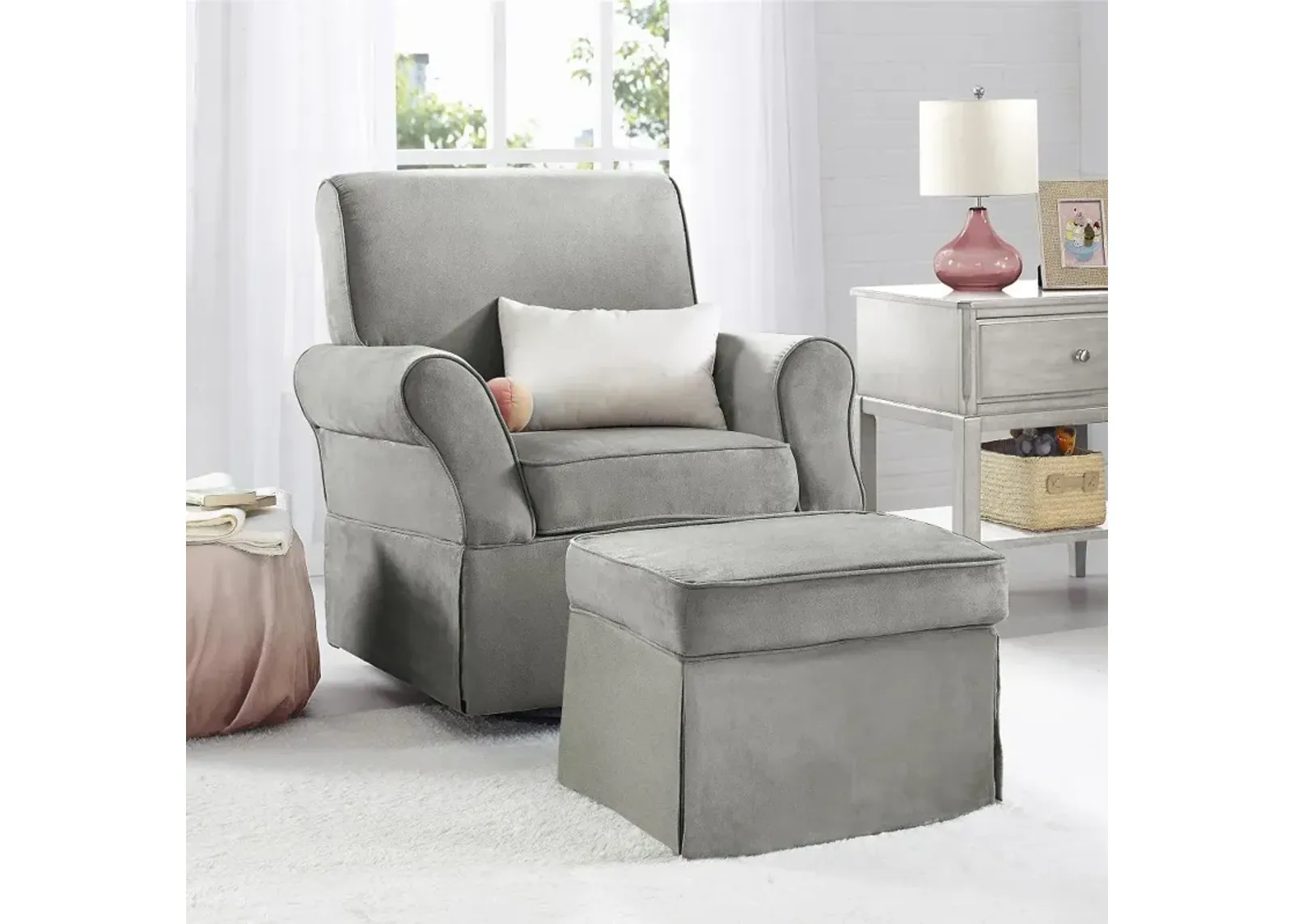 Kelyan Baby Relax Gray Swivel Glider Chair & Ottoman Set