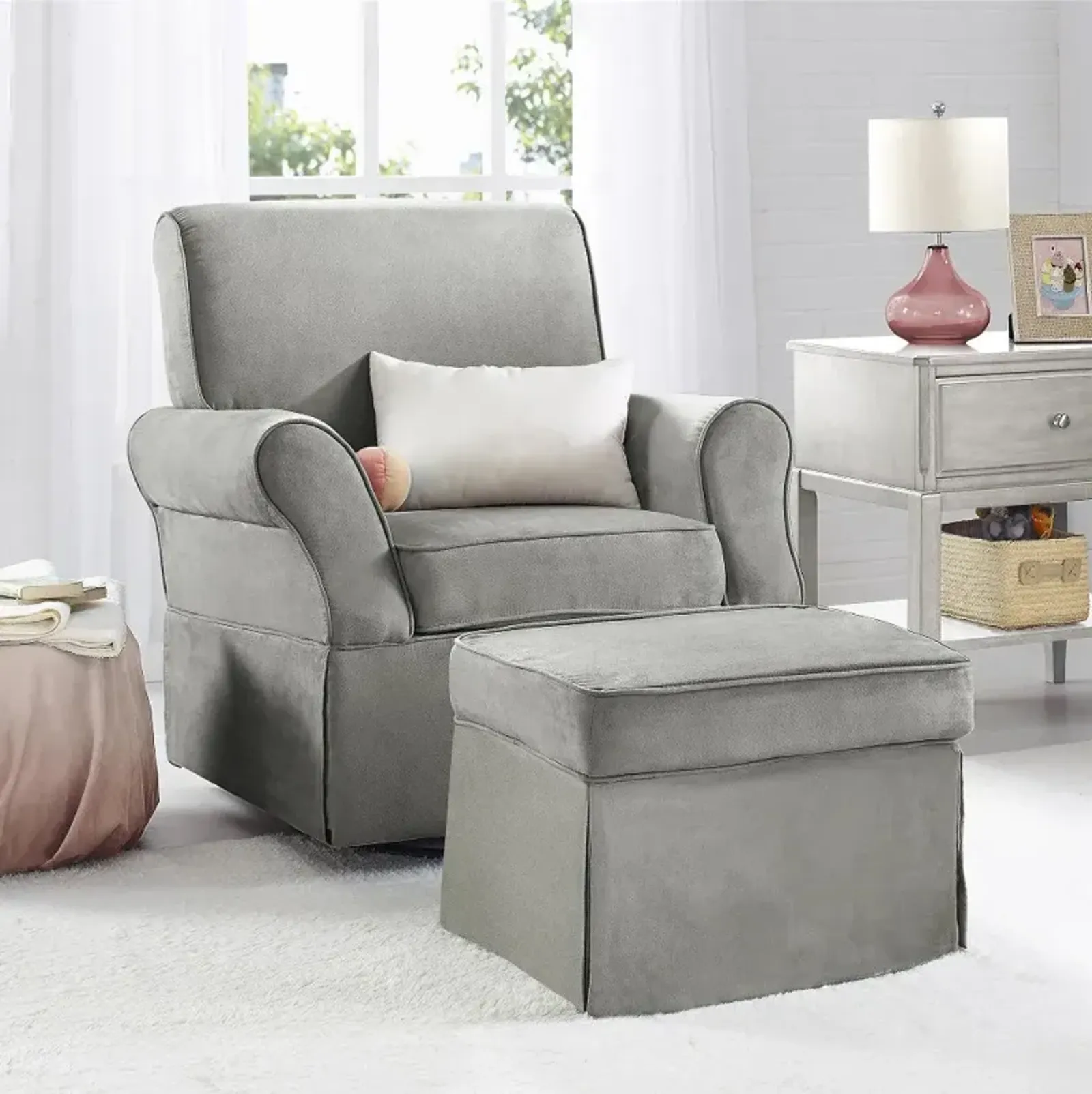 Kelyan Baby Relax Gray Swivel Glider Chair & Ottoman Set