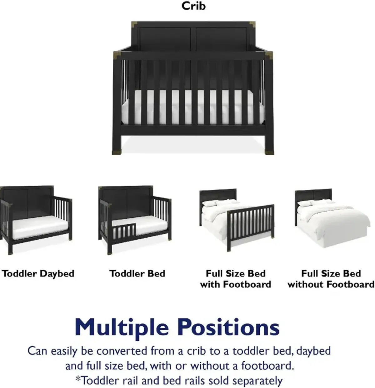 Frances Baby Relax Black 5-in-1 Convertible Crib