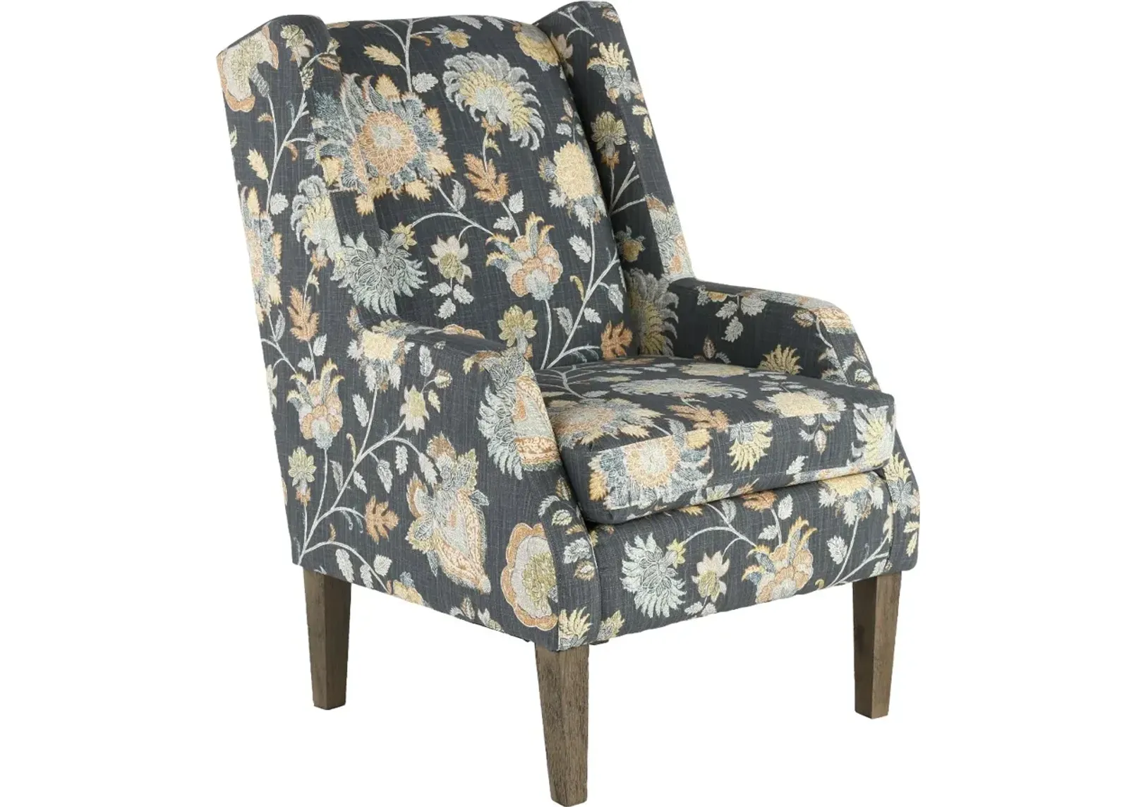 Whimsey Graphite Floral Wing Chair